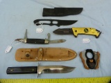 4 knives (2 Utica knives in sheath), & cigar cutter