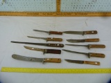10 Wood handled knives, various conditions, some roughness