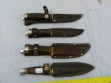 4 Leather wrapped hunging knives w/leather sheaths, 4x$