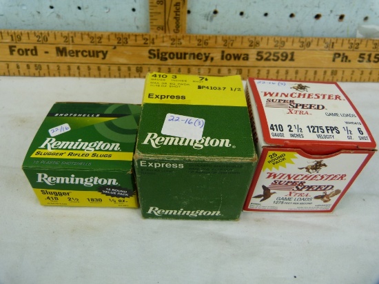 Ammo: 65 rounds of .410, Remington & Winchester