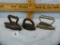 3 Child's toy irons with 1 trivet, irons are 2-5/8