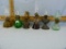 6 Mini kerosene lamps w/chimneys, glass & metal, tallest is 9-1/4