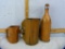 3 Wooden items: 2 pitchers & wooden wine bottle
