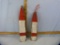 2 Red & white wooden buoys, approx 17-1/2