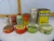 10 Containers: tins, cardboard, tin malt cup