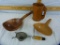 4 Kitchen utensils: tea strainer, wooden spoons & pitcher