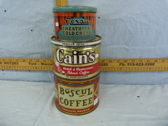 3 Tins: Rexall Theatrical Cold Cream & 2 coffee tins