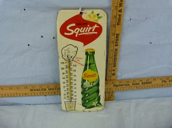 13-5/8" T "Squirt" metal advertising thermometer