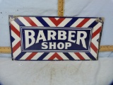 Enamel sign:  Barber Shop, some enamel chipped off edges; 24