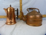 2 Copper items:  Revere tea kettle with glass knob & Majestic coffee pot