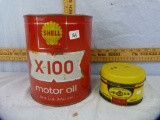 2 Tins: Shell X-100 motor oil & Pennzoil Lubricant (No Ship)