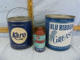 3 Tins: Blu Ribbon Grease, Karo Syrup, & Whiz Zorbit