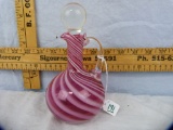 Cranberry swirl glass cruet with stopper, 6-1/2