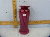 Cranberry swirl glass vase, 10-5/8