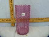 Cranberry column vase w/diagonal wave design, 9