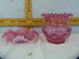 2 Cranberry glass pieces: candy & vase