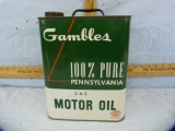 Gambles 100% Pure Pennsylvania Motor Oil tin, 2 gallons