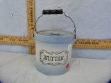 Butter crock with lid & wire bail, blue, 5-1/2