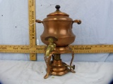 Copper tea server w/burner, brass spigot