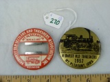 (2) 1957 Old Threshers pins, different designs, Mt. Pleasant, IA