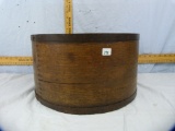 Round wooden box with metal bands, 7-3/4