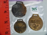 3 Watch fobs: 1927 telephone, 1941 Sons of Revolution, & 1908 Iowa R.A.M.