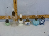 6 Mini glass kerosene lamps, tallest is 9-3/4