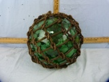 Green glass fishing net buoy, 11-1/2