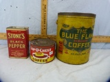 3 Containers: 2 coffee tins & 1 cardboard w/metal ends