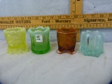 (4) Opalescent-type glass toothpick holders, tallest is 2-1/2