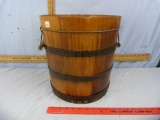 Wooden bucket with metal bands & wire handles