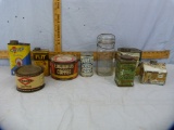 9 Containers: tins, cardboard, & glass jar (No Ship)