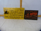 2 Metal signs: Nat'l Surety Co, & Hartford Fire Ins. Co.