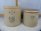 (2) Crocks: 2-gallon Macomb Stoneware; & 4-gallon Western