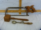 3 Utensils/tools: meat saw, tenderizer, & ice cream scoop