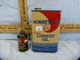 2 Oil tins: 1 qt Minnesota Linseed Oil; & 3 oz Texaco Home Lubricant