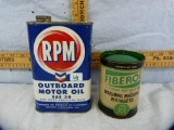 2 Tins: 1 qt RPM Outboard motor oil; & 1 lb Fiberol grease for washing machine wringers
