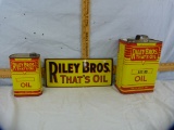3 Riley Bros. items: 2 tins & metal sign