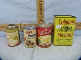 4 Containers: mustard, pastry filling, walnuts, mashed potatoes