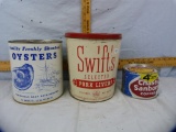 3 Tins:  1 gallon oysters, 10 pounds pork livers, 1 pound coffee (never opened)