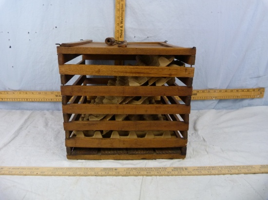 Wooden egg crate with 5 inserts, 12" T x 12-1/2" square