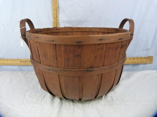 Wooden bushel basket, 13-1/2" T x 19-5/8" W
