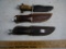 (3) hunting knives with leather sheaths - AOM