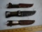 (3) Western hunting knives with leather sheaths - AOM