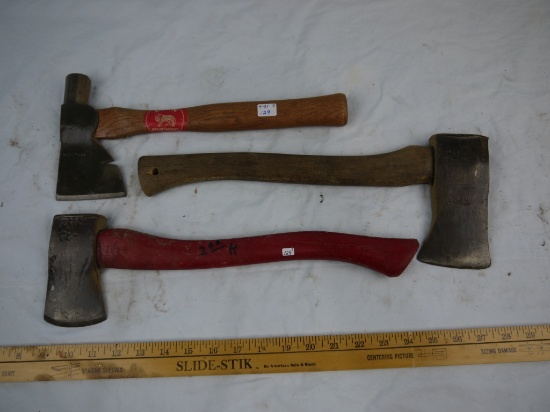 (3) hatchets:  US w/red handle, West Germany "1-3/4", & handmade - AOM