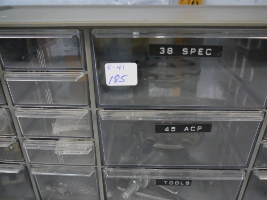Plastic cabinet with 23 drawers - misc. reloading supplies - 8-3/4" T x 18" W x 6-1/2" D - AOM