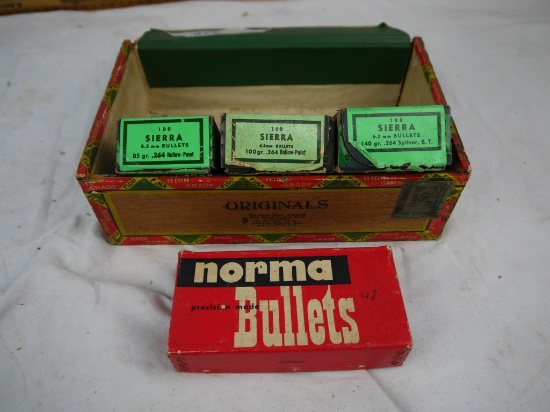 5.8 pounds 6.5mm, 85-140 gr bullets (includes weight of boxes)