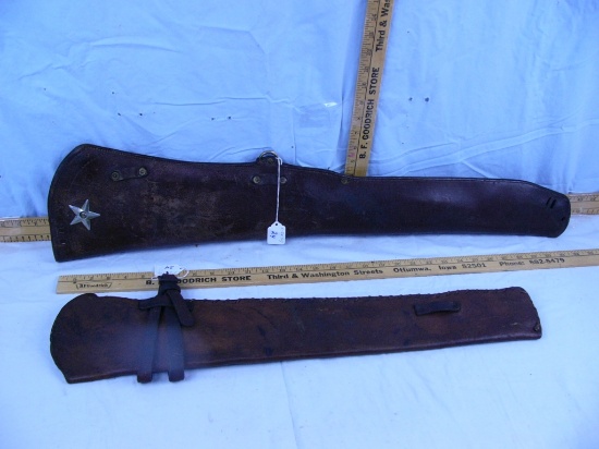 (2) leather rifle scabbards: 26-1/2" L & 33" L - unmarked - AOM