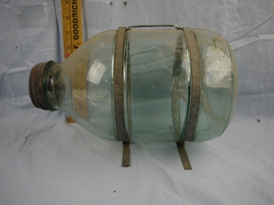 Glass minnow trap - 11" L x 7-12" T - unmarked; rough edge on opening