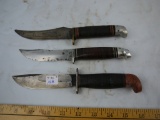 (3) Western hunting knives with leather wrapped handles - AOM